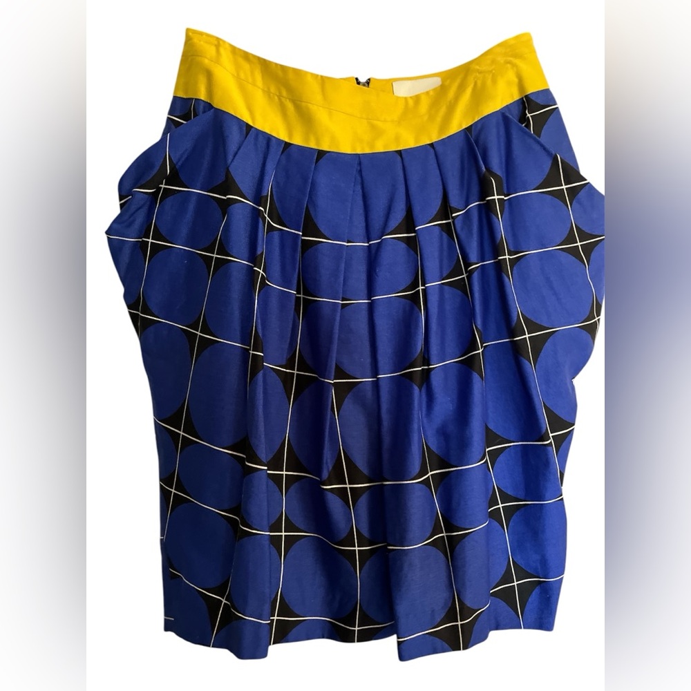 Anthropologie Odille Retro Blue Cotton argyle Skirt w/side flared pockets Size 2
